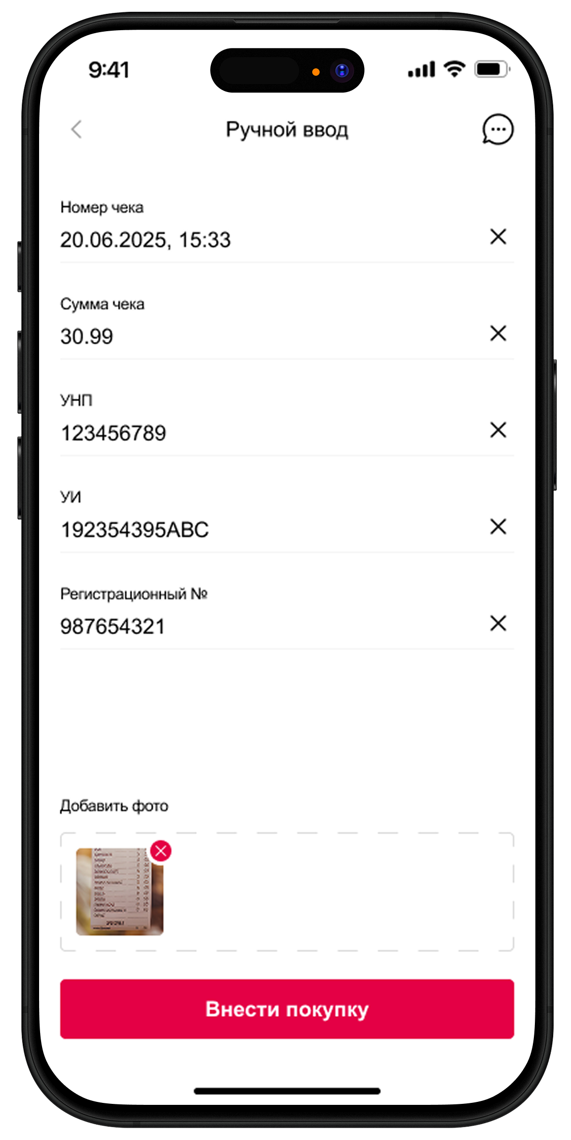 Ручной ввод данных чека